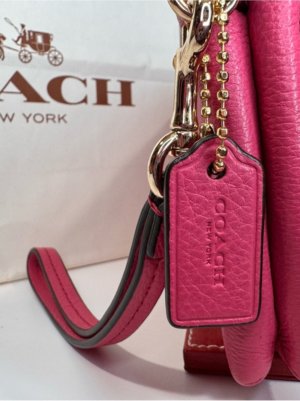 COACH Pink Pebbled Leather Zip Wristlet - Picture 3 of 8